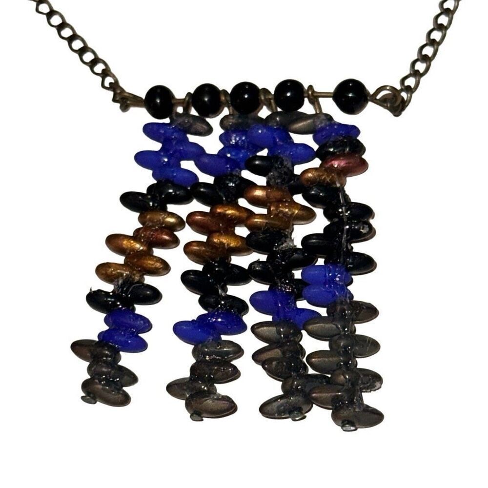 "New" Handmade Multicolor Drop Clustered Beads Cable Chain Necklace Ladies OS